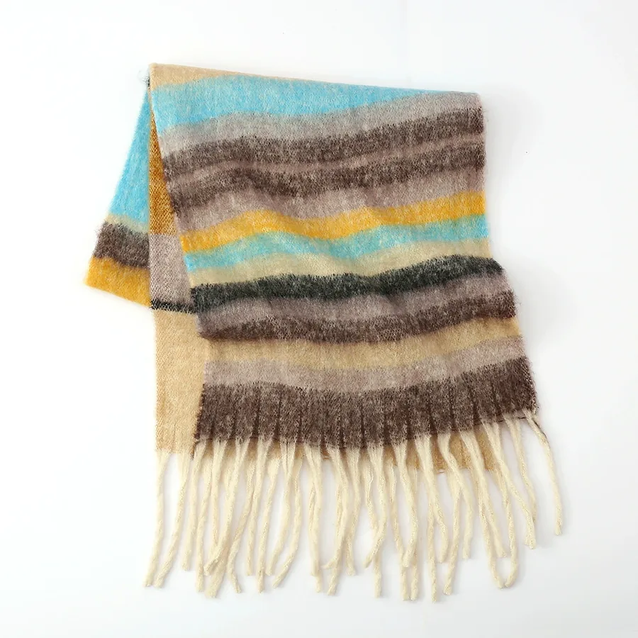Polyester Chenille Stripe Scarf with Fringe view 11