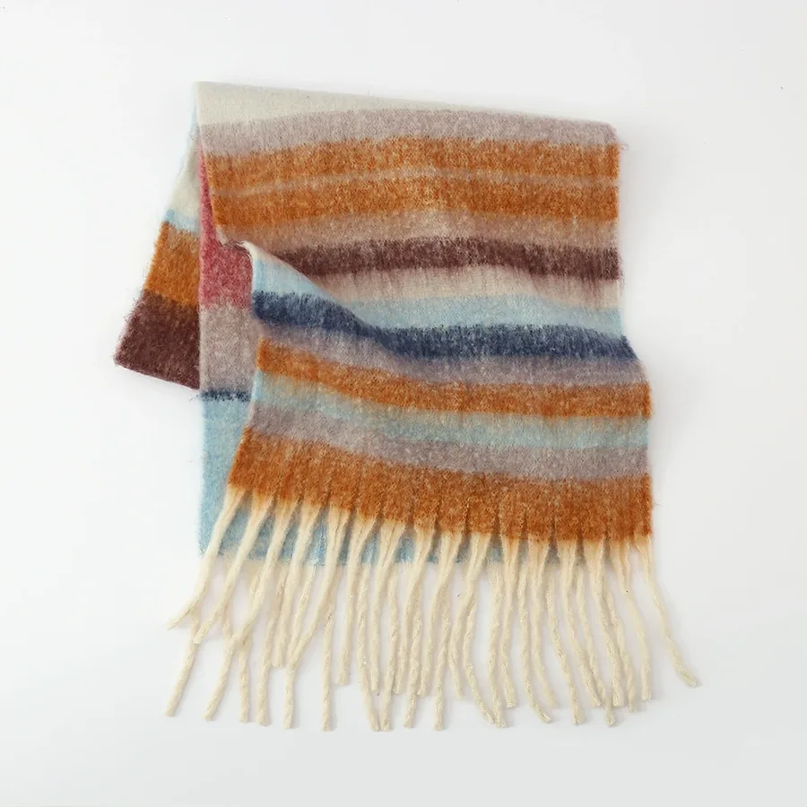 Polyester Chenille Stripe Scarf with Fringe view 12