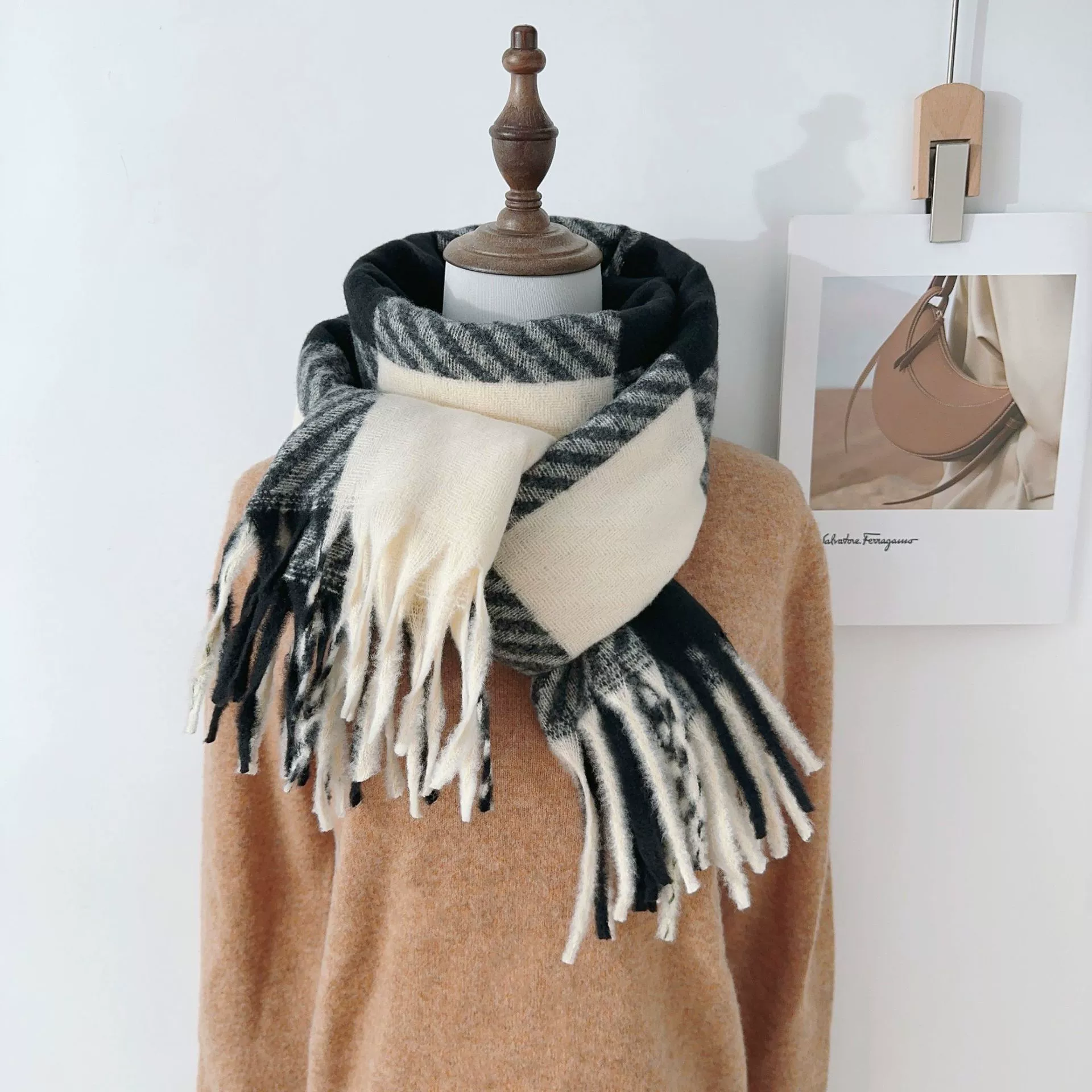 Fleece Plaid Fringe Scarf view 3