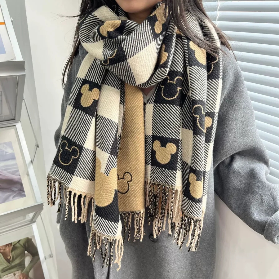 Heart Plaid Faux Cashmere Scarf for Women view 3