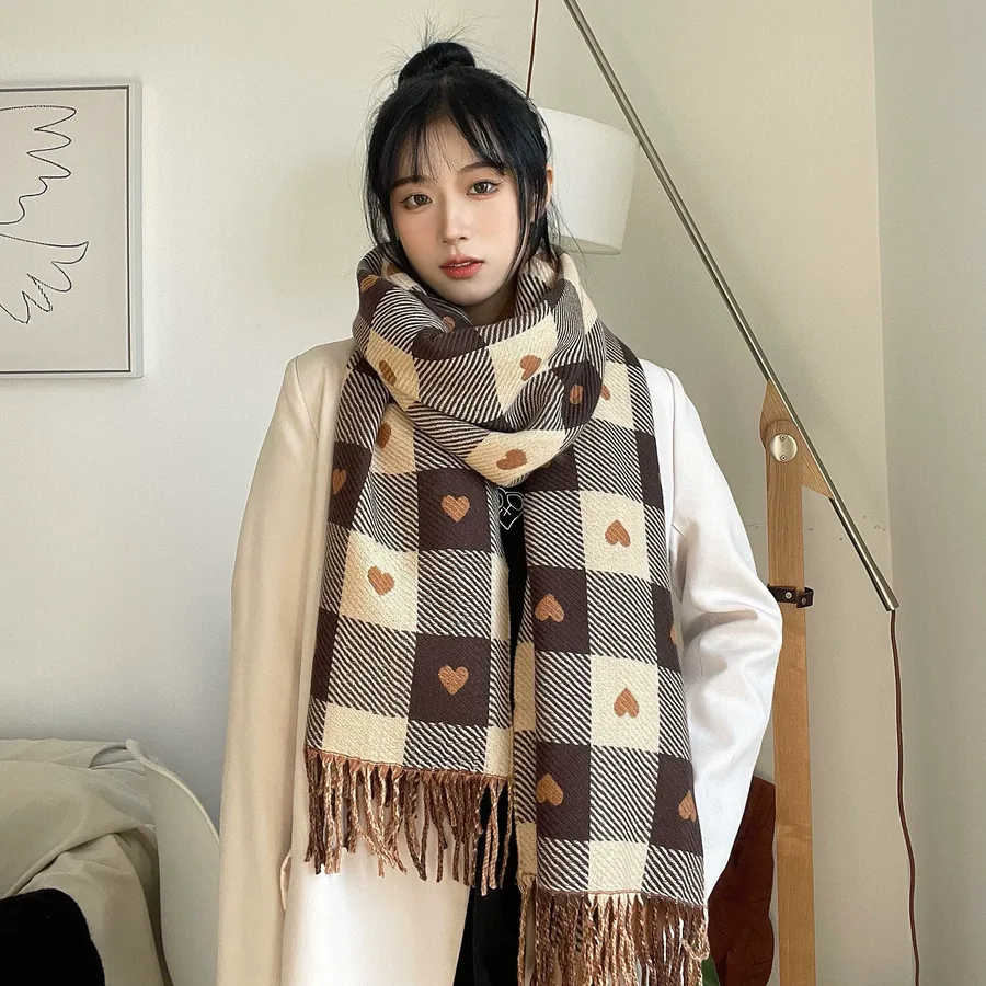 Heart Plaid Faux Cashmere Scarf for Women view 10