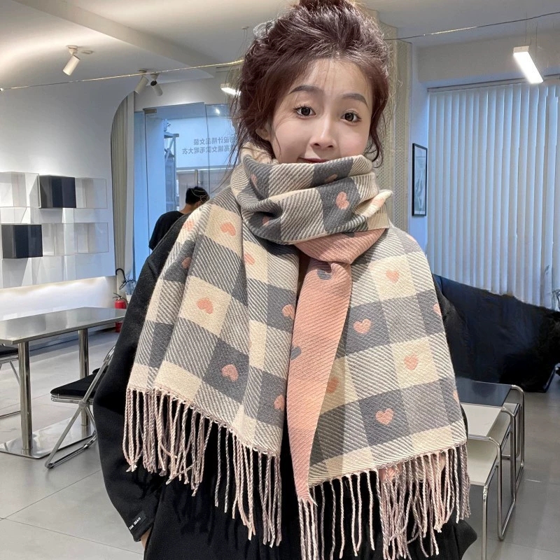 Heart Plaid Faux Cashmere Scarf for Women view 11
