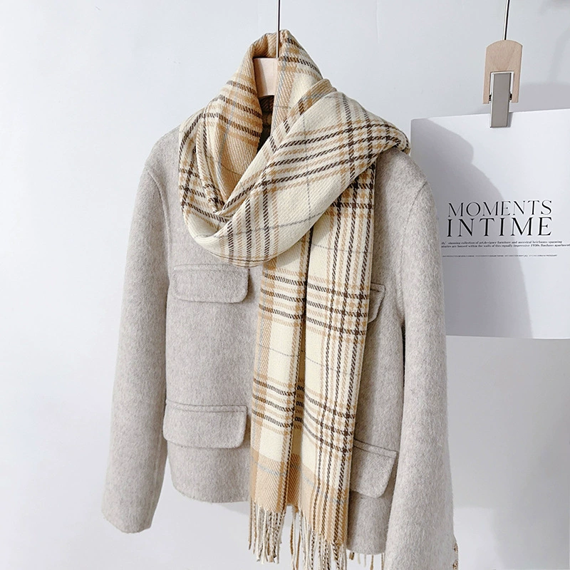 Fleece Plaid Fringe Scarf