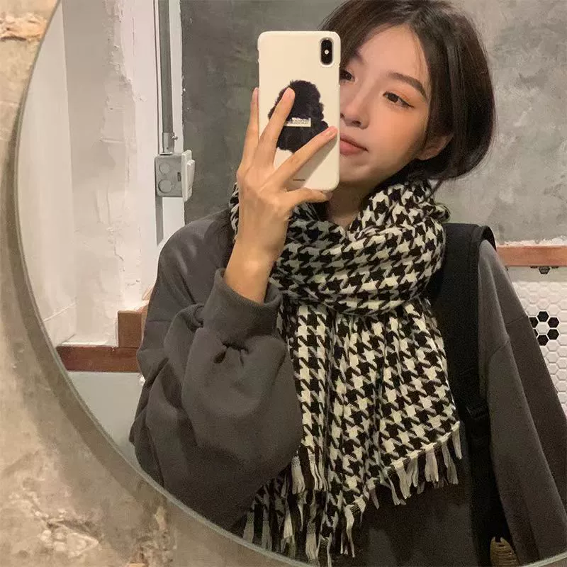 Houndstooth Knit Scarf for Women view 2