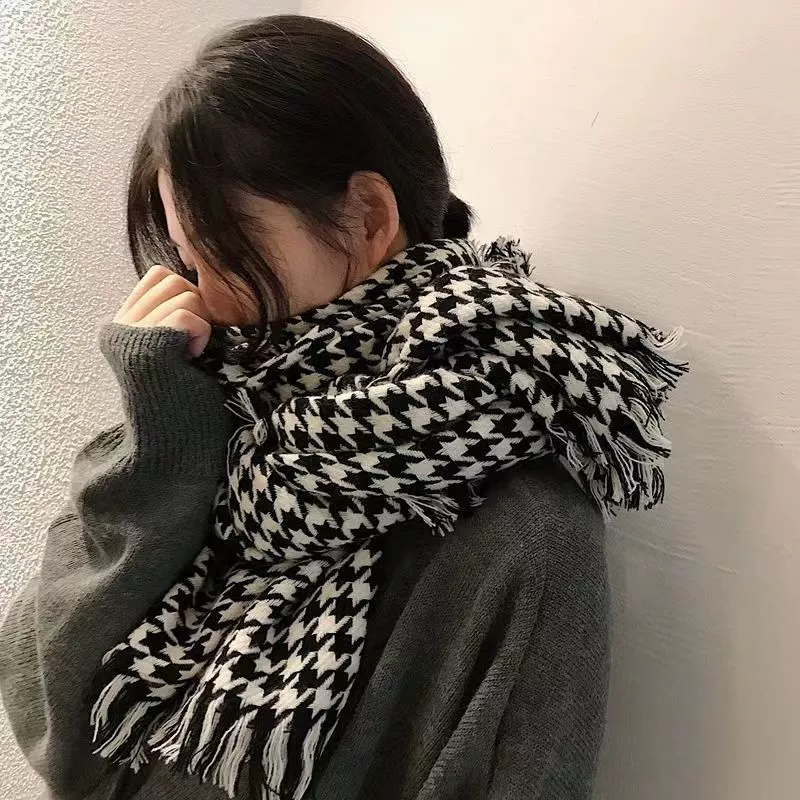 Houndstooth Knit Scarf for Women view 3