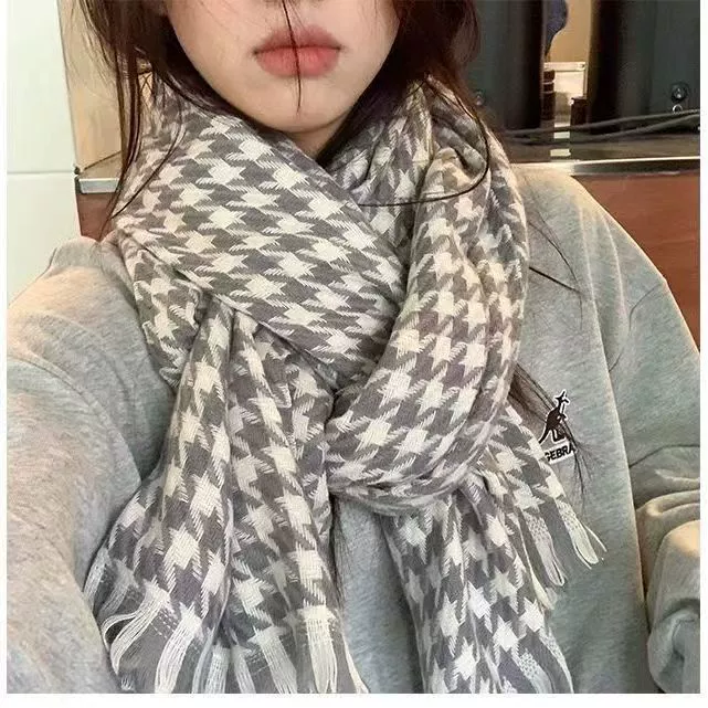 Houndstooth Knit Scarf for Women view 4