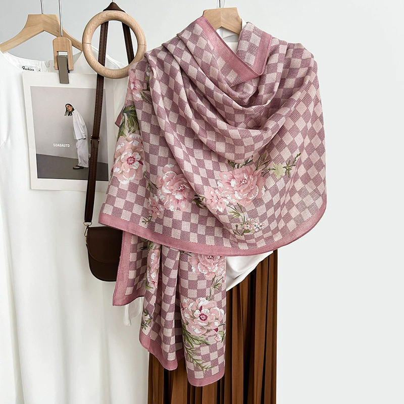 Foulard mélange coton-lin à couleur contrastée view 3