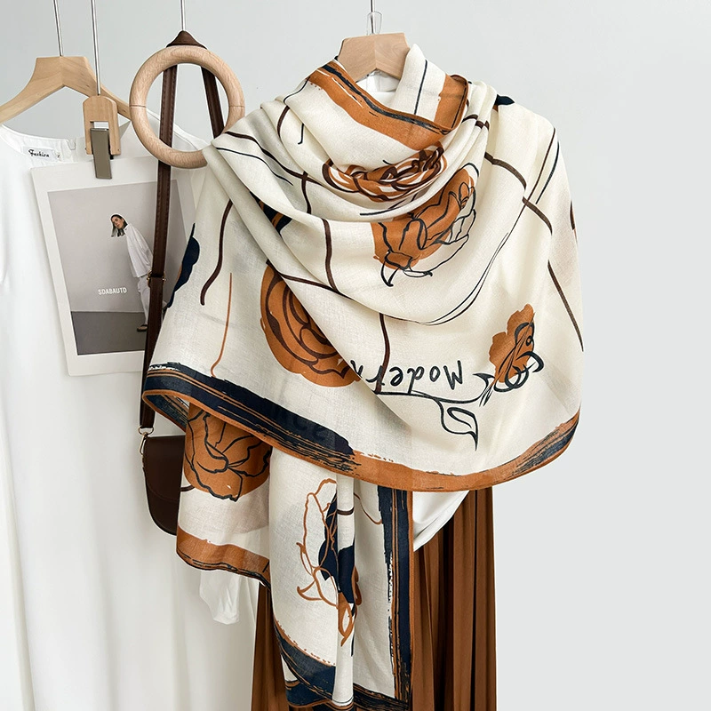 Foulard effet coton-lin à imprimé camélia view 7