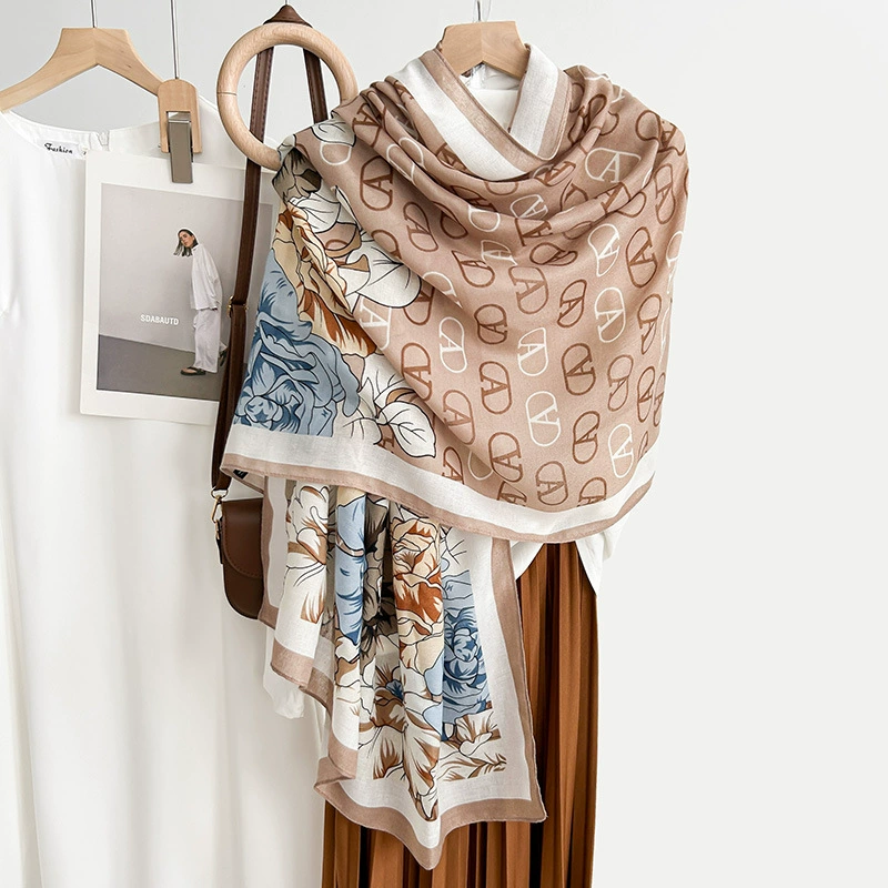 Cotton-Linen Feel Scarf with Letter Print