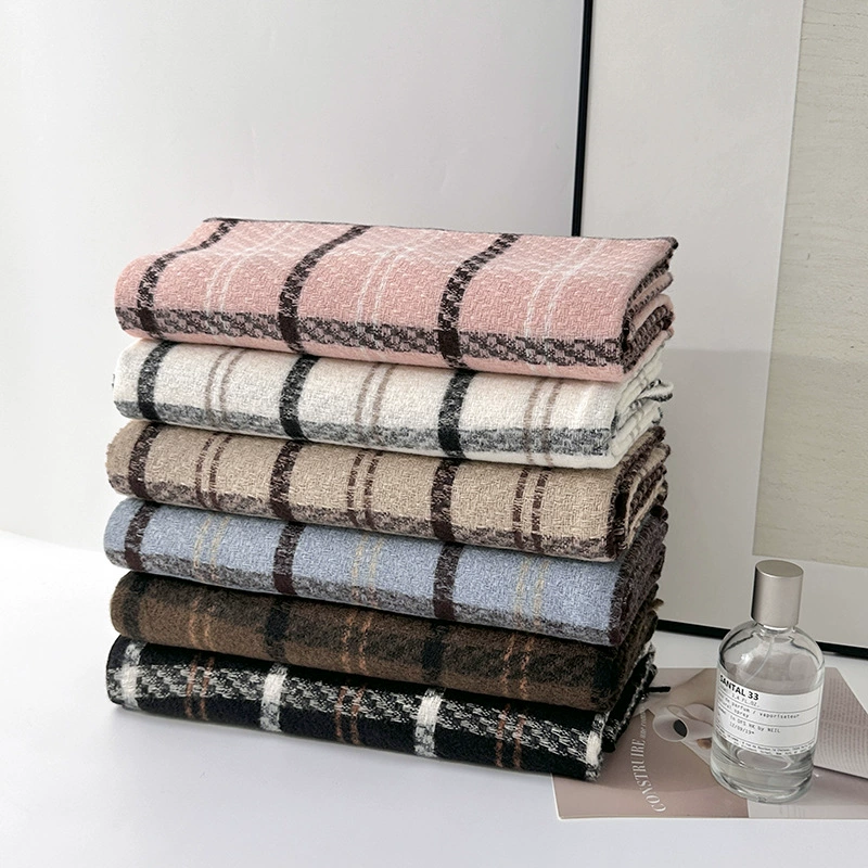 Faux Cashmere Plaid Scarf with Fringe