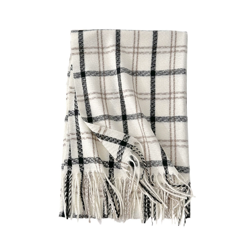 Faux Cashmere Plaid Scarf with Fringe view 5