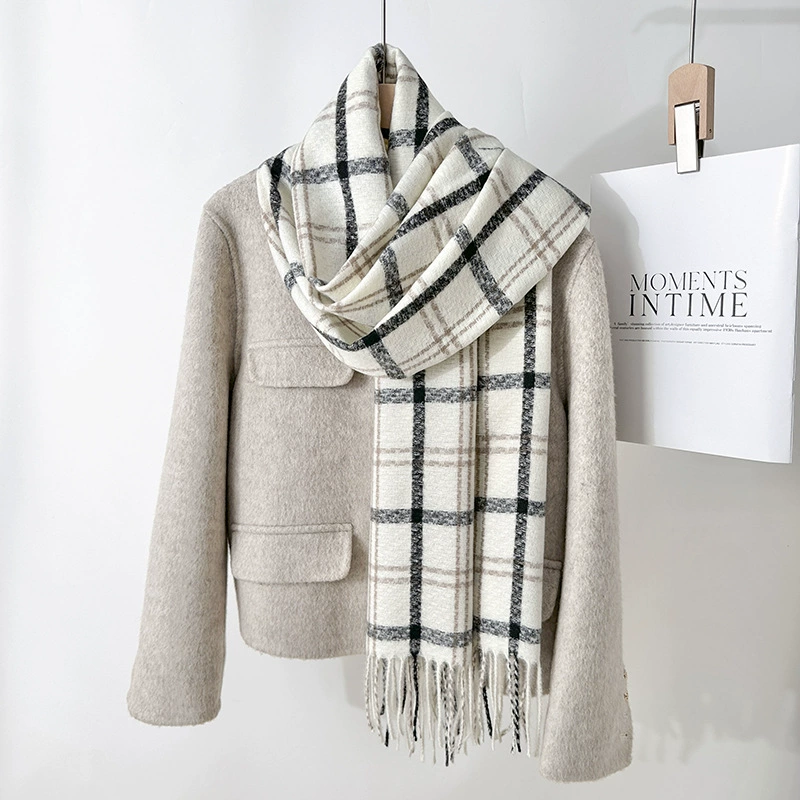 Faux Cashmere Plaid Scarf with Fringe view 6