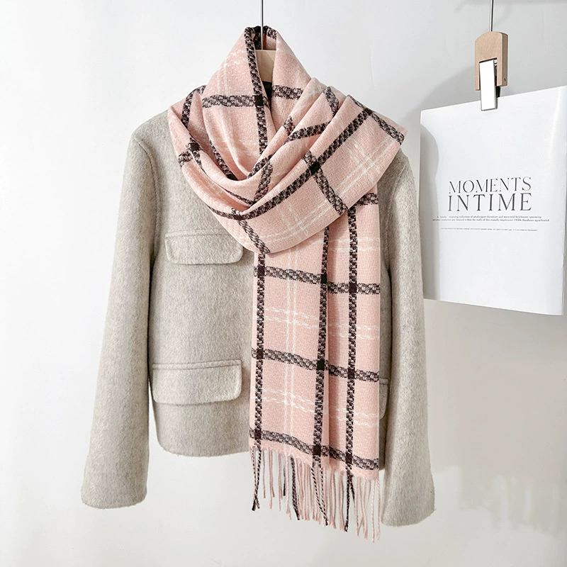 Faux Cashmere Plaid Scarf with Fringe view 7