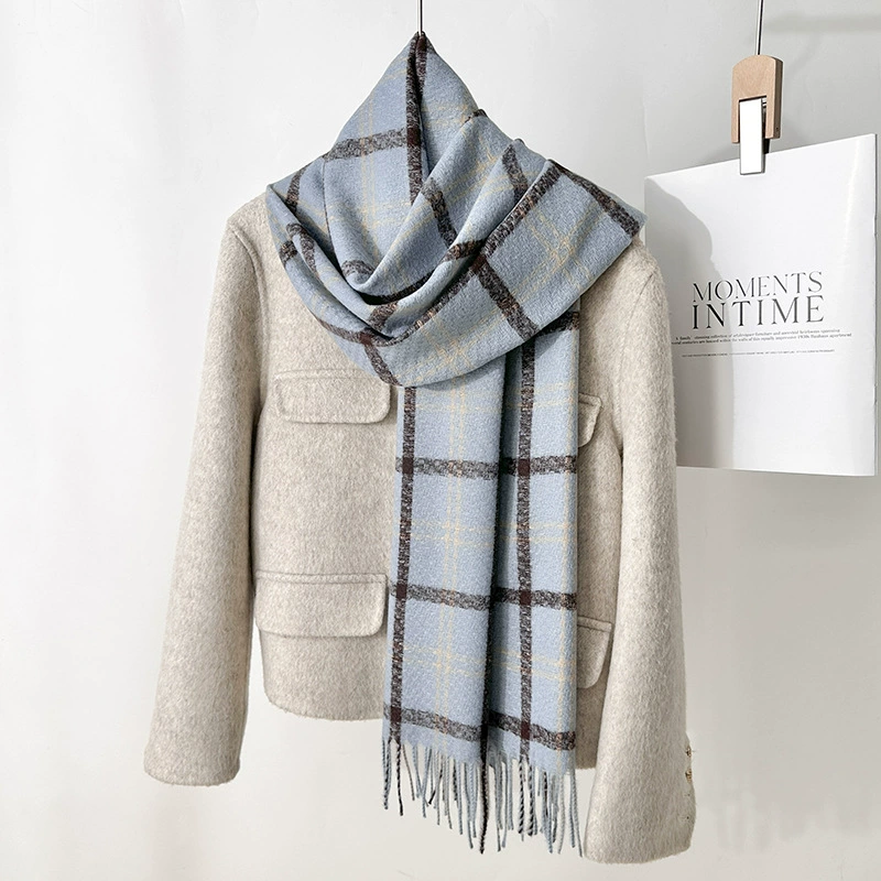 Faux Cashmere Plaid Scarf with Fringe view 9