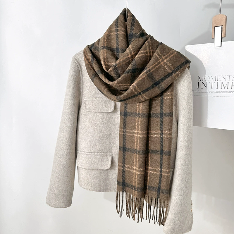 Faux Cashmere Plaid Scarf with Fringe view 10