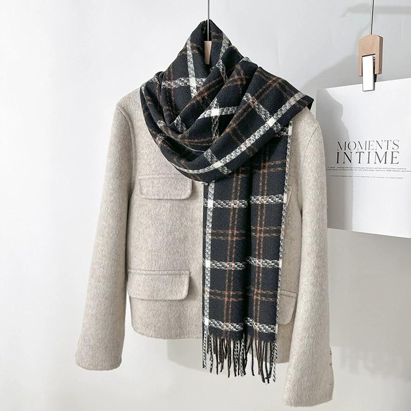 Faux Cashmere Plaid Scarf with Fringe view 11