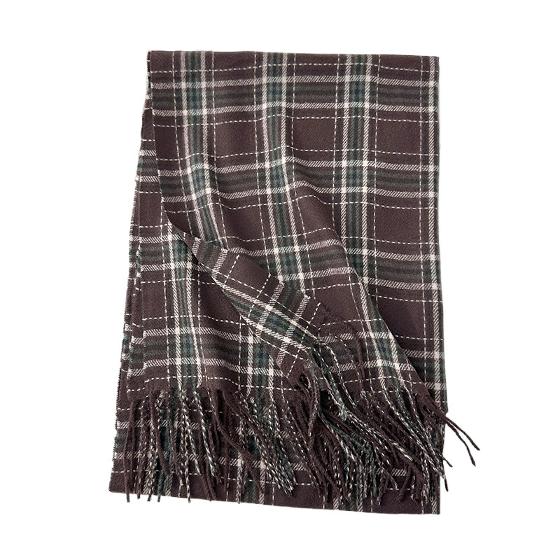Faux Cashmere Plaid Scarf with Fringe view 5