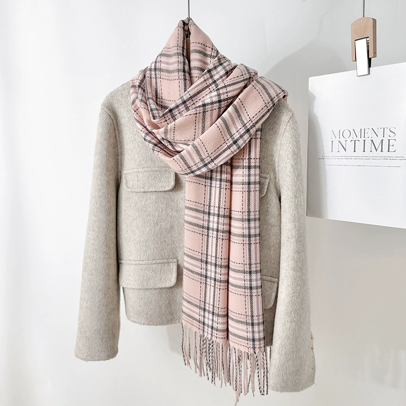Faux Cashmere Plaid Scarf with Fringe view 7