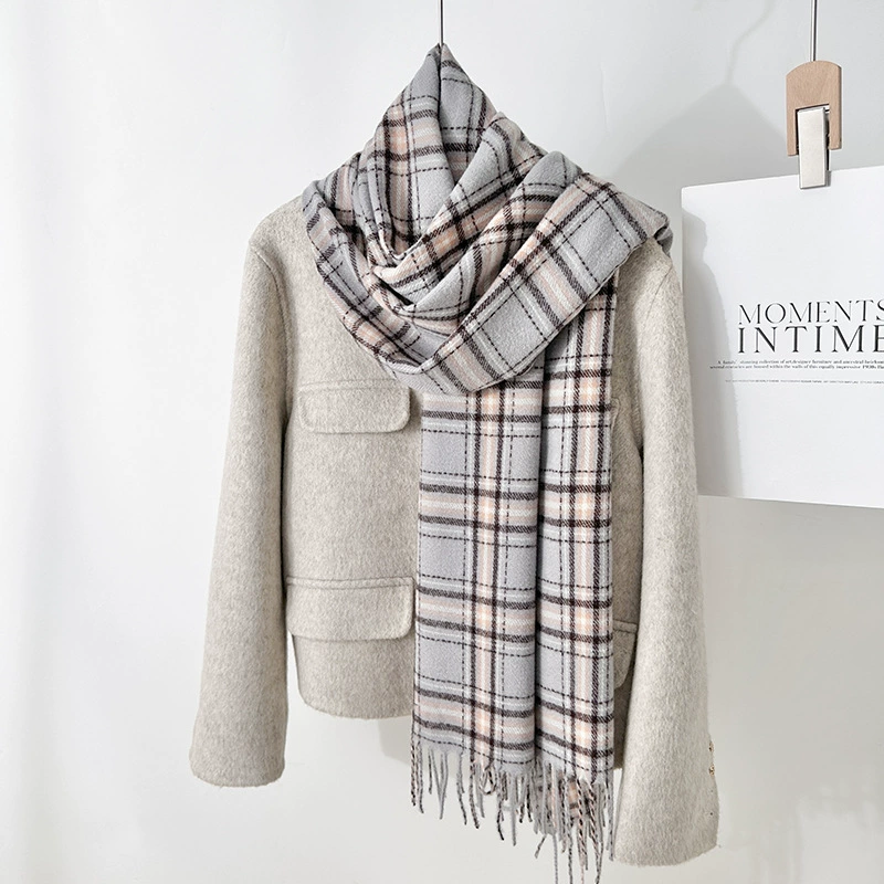Faux Cashmere Plaid Scarf with Fringe view 8