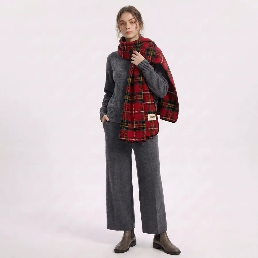 Polyester Plaid Scarf with Fringe view 2