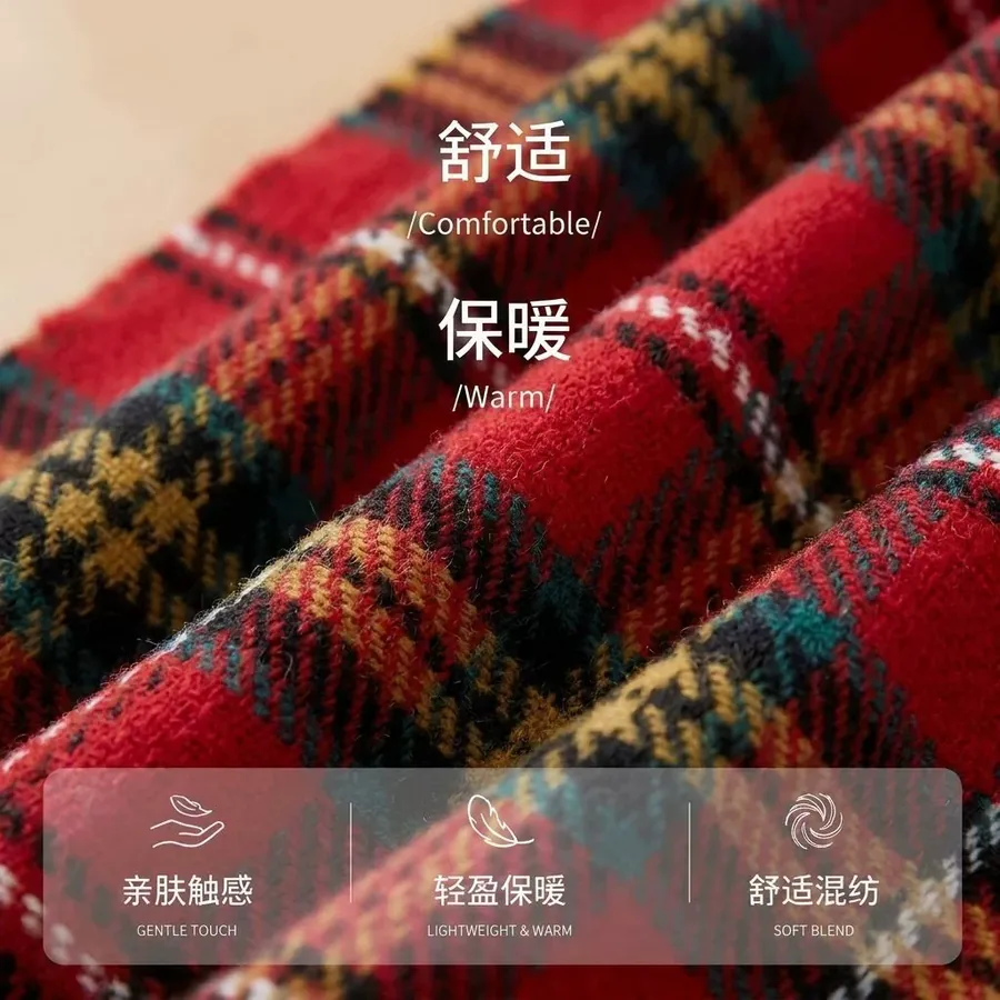 Polyester Plaid Scarf with Fringe view 4