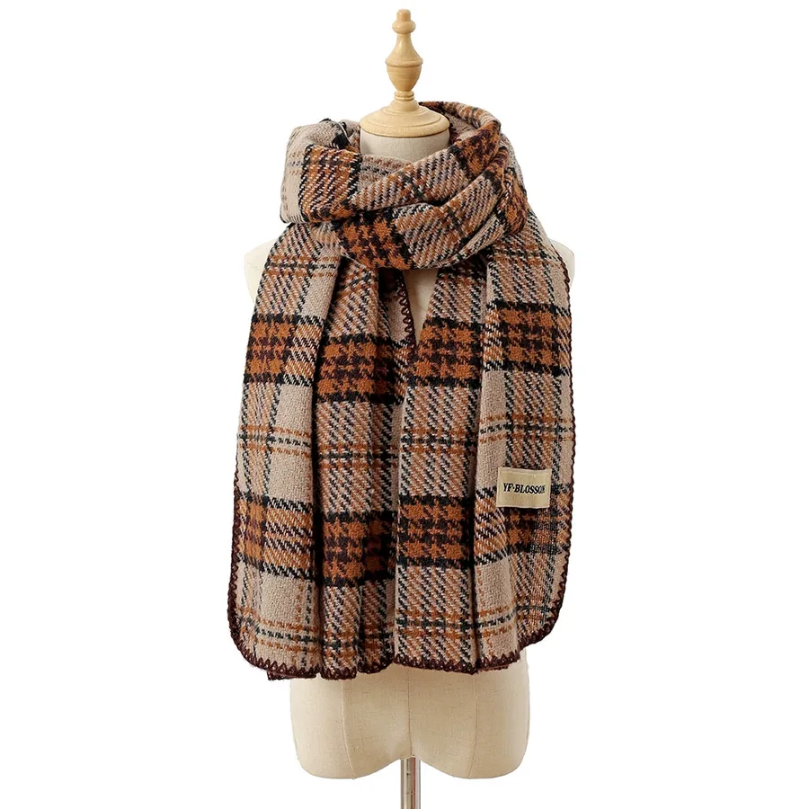 Polyester Plaid Scarf with Fringe view 7