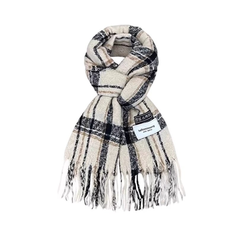 Faux Cashmere Plaid Scarf with Fringe view 5