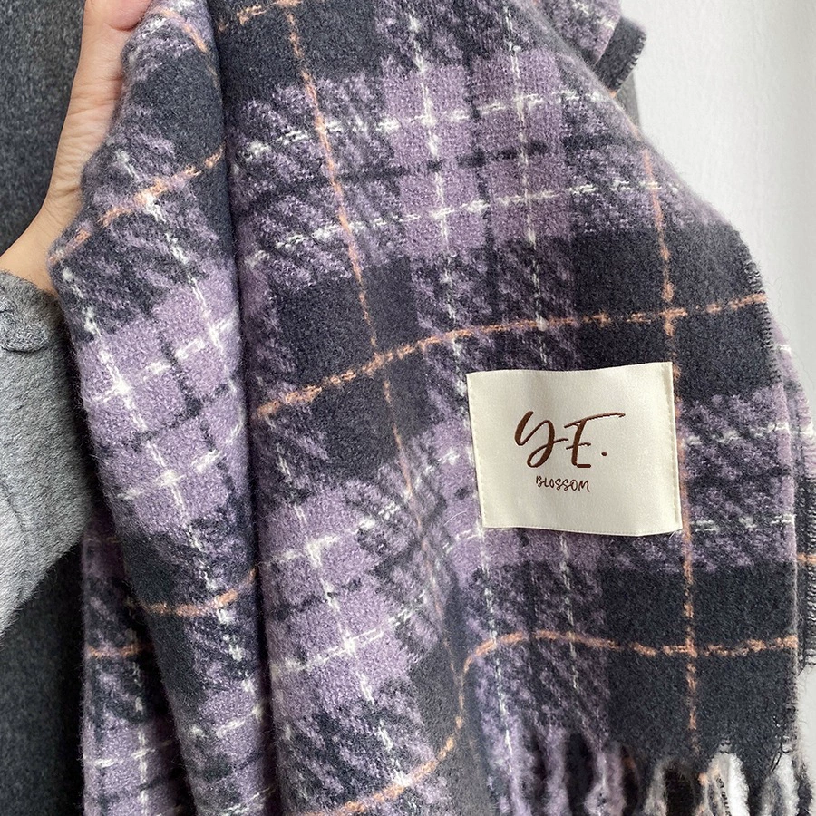 Faux Cashmere Plaid Scarf with Fringe view 2