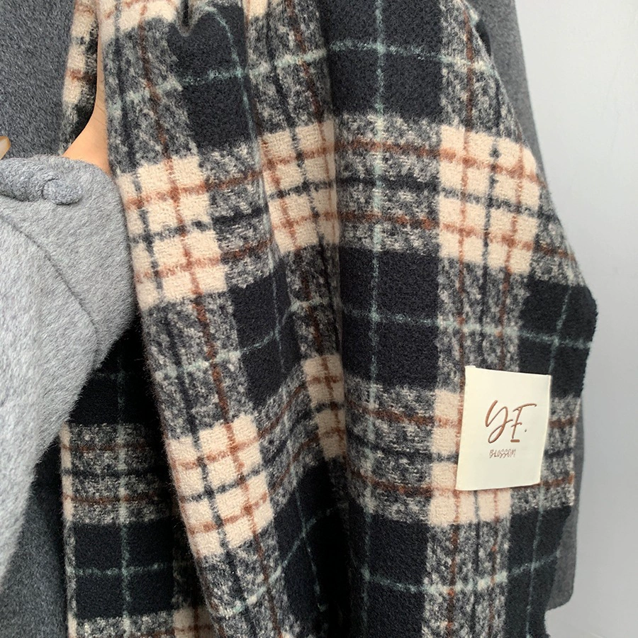 Faux Cashmere Plaid Scarf with Fringe view 3