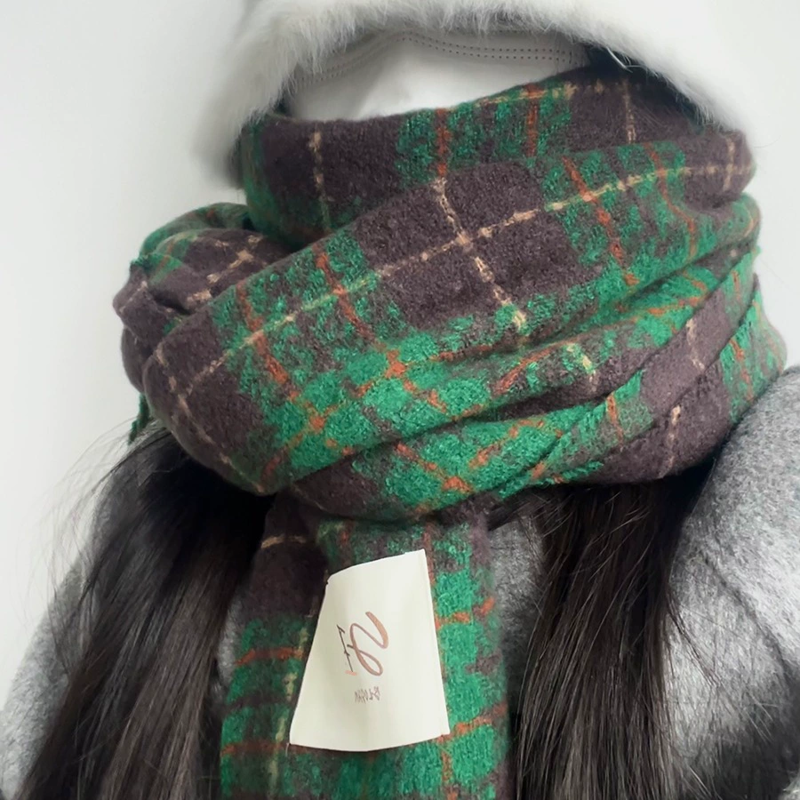 Faux Cashmere Plaid Scarf with Fringe view 4