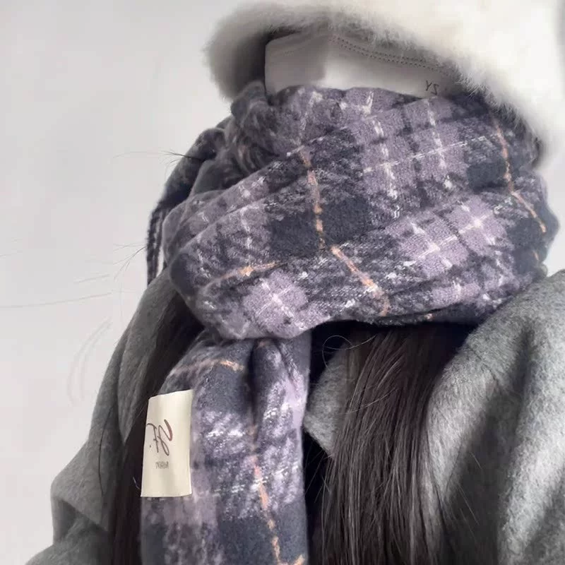 Faux Cashmere Plaid Scarf with Fringe view 6