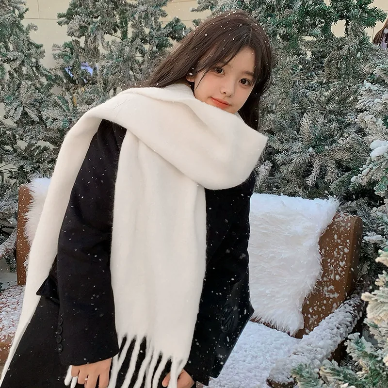 Solid Color Faux Cashmere Scarf with Fringe