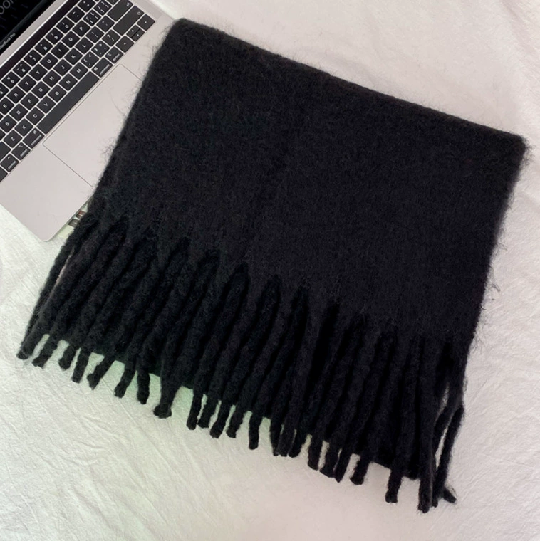 Solid Color Faux Cashmere Scarf with Fringe view 7