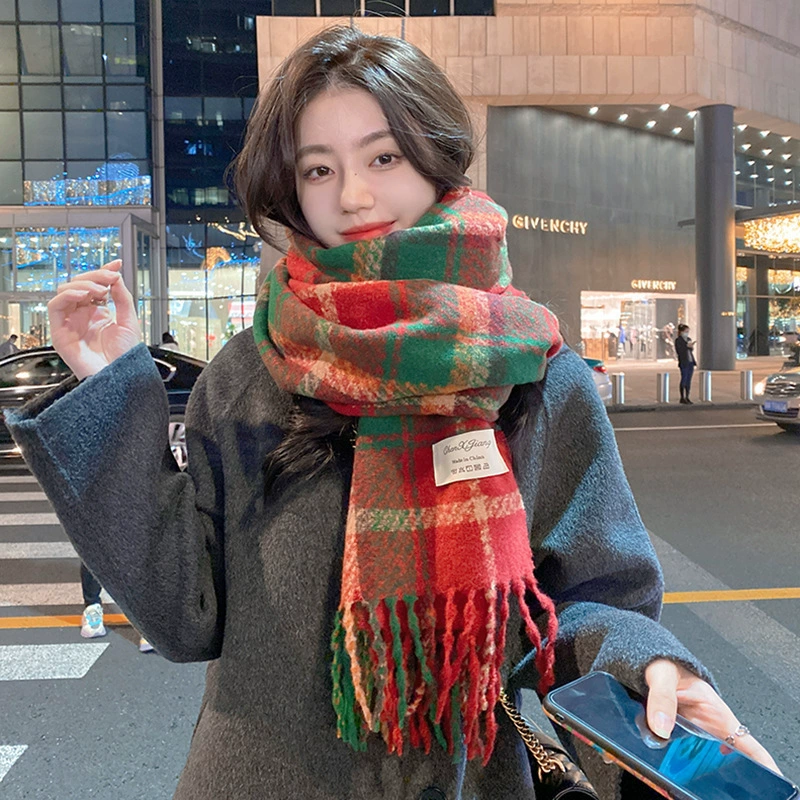Red and Green Plaid Faux Cashmere Scarf view 3
