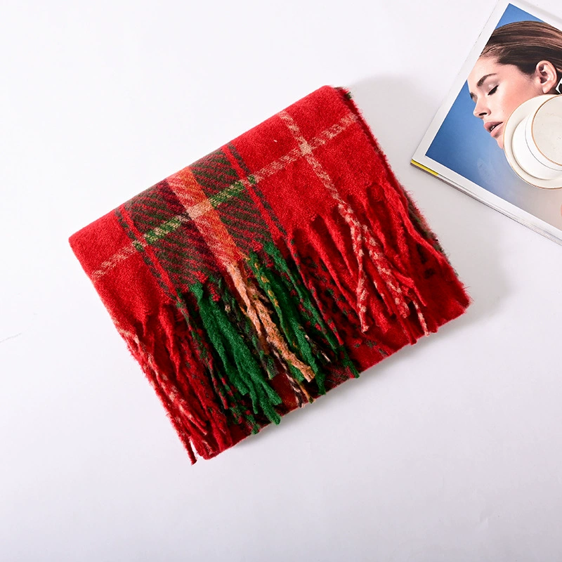 Red and Green Plaid Faux Cashmere Scarf view 4