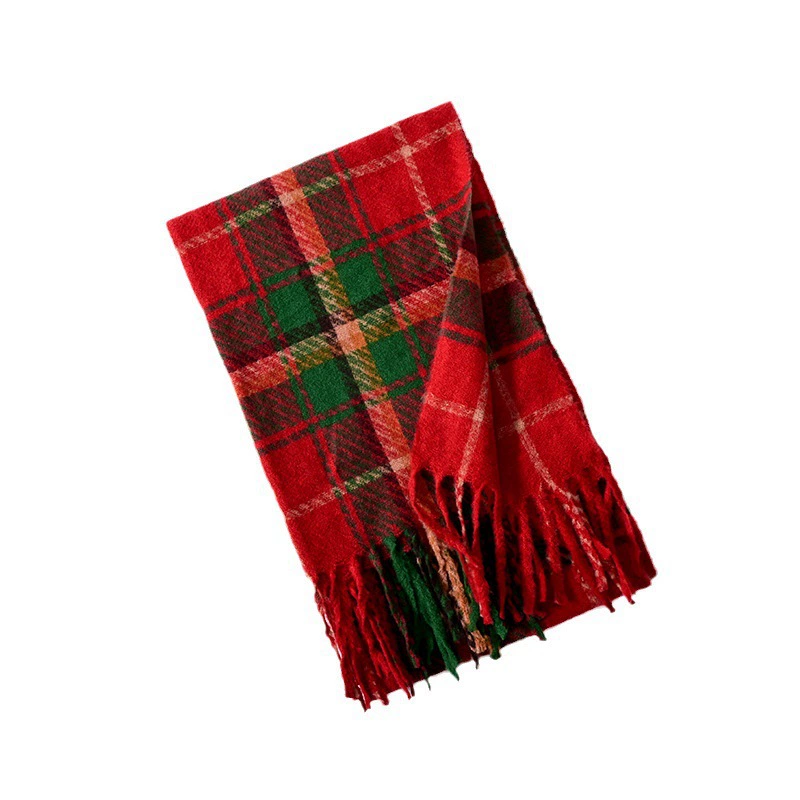 Red and Green Plaid Faux Cashmere Scarf view 5