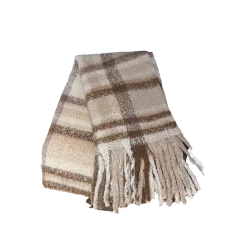 Mohair Feel Plaid Scarf with Fringe view 5
