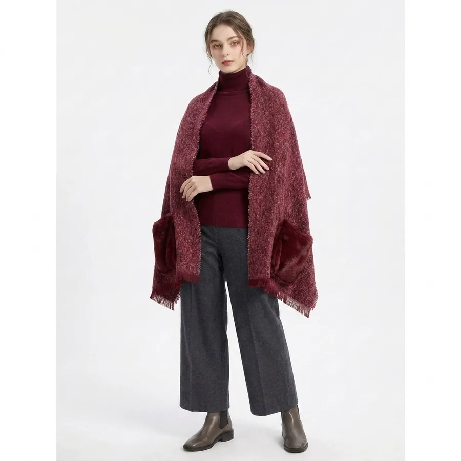 Acrylic Solid Scarf with Pocket view 3