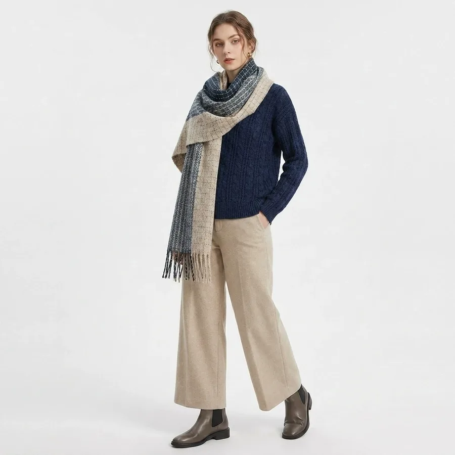 Polyester Color Block Scarf with Fringe view 2