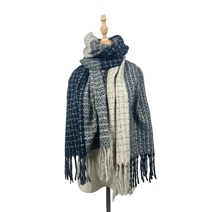 Polyester Color Block Scarf with Fringe view 6