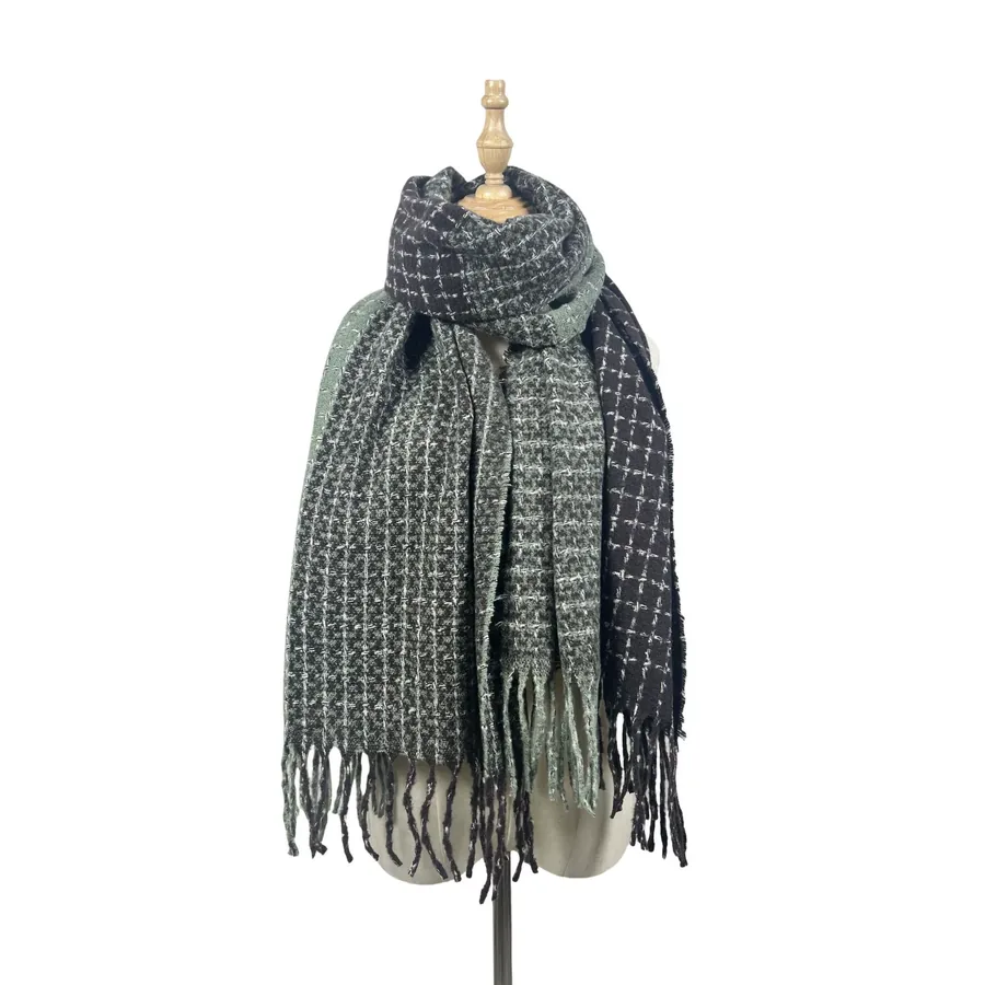 Polyester Color Block Scarf with Fringe view 7