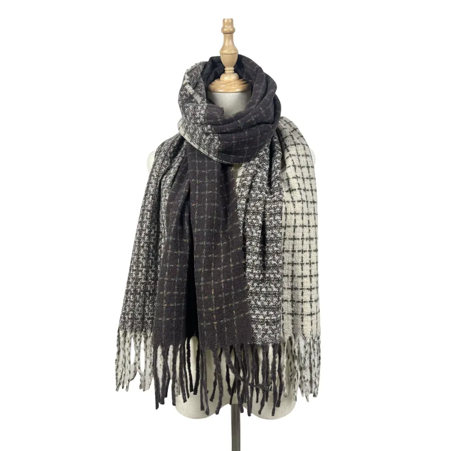 Polyester Color Block Scarf with Fringe view 11