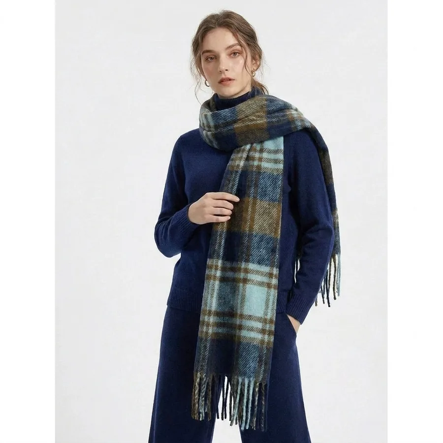 Polyester Plaid Scarf with Fringe view 2