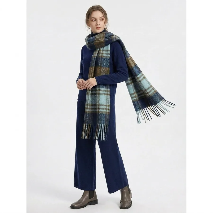 Polyester Plaid Scarf with Fringe view 3