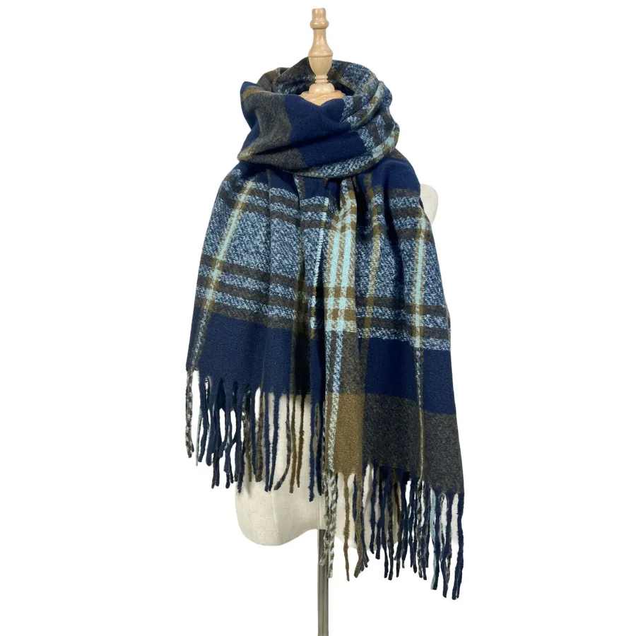 Polyester Plaid Scarf with Fringe view 6