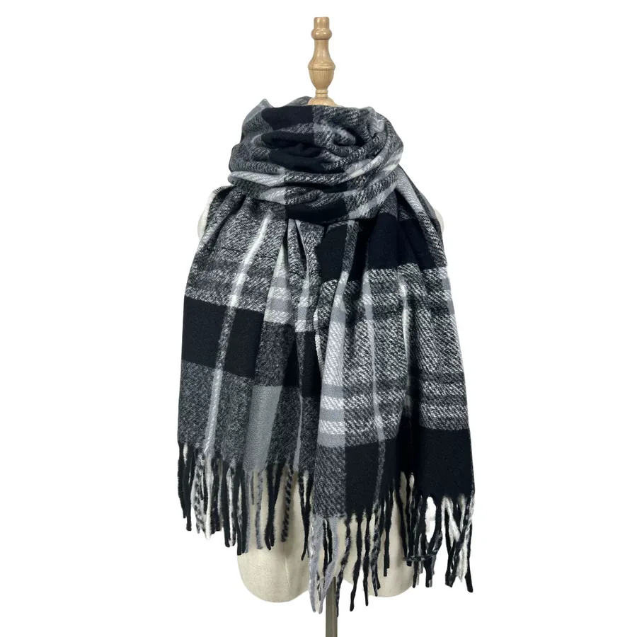 Polyester Plaid Scarf with Fringe view 8