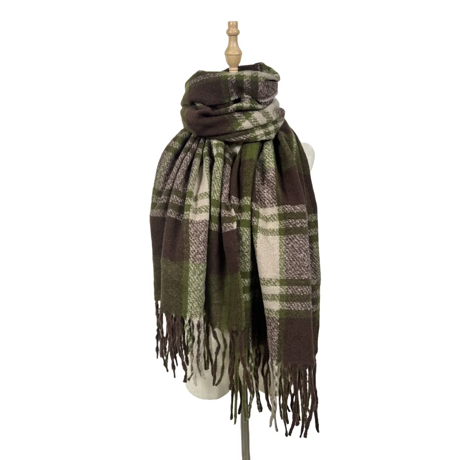 Polyester Plaid Scarf with Fringe view 9