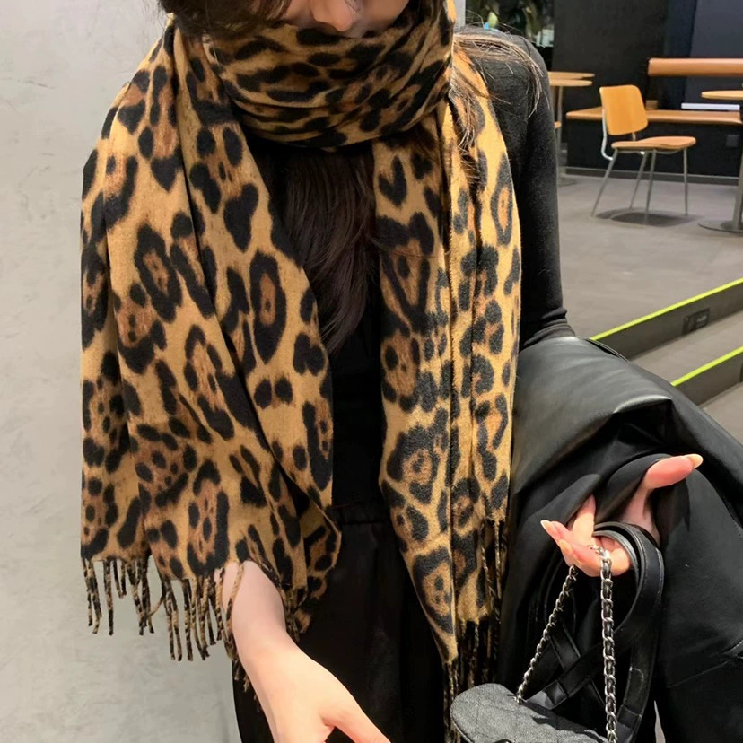 Leopard Print Fringe Scarf for Women view 2