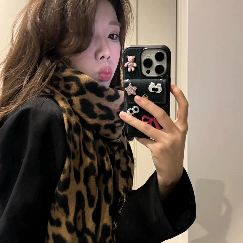 Leopard Print Fringe Scarf for Women view 5