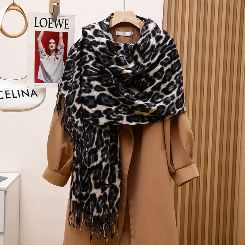 Leopard Print Fringe Scarf for Women view 7